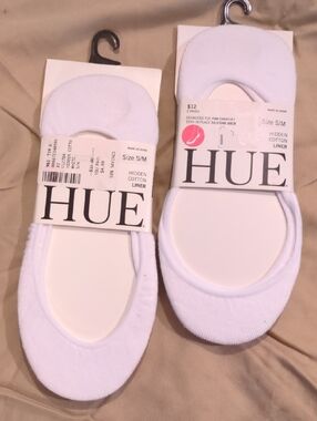 HUE White Hidden Cotton Liner No-Show Socks - Two 2 Packs (4 Pair) S/M New